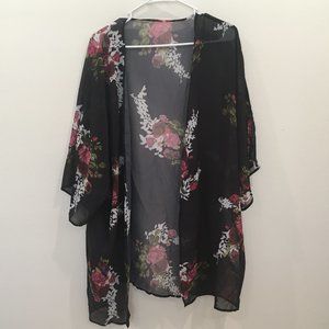 Floral and Black Cover Up 3/4" Sleeves, 3X NEW